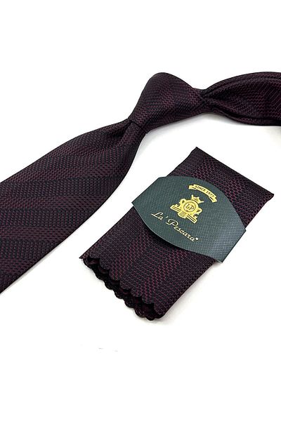 Kravatkolik Black - Red Line Pattern Classic Necktie with Handkerchief KK12062