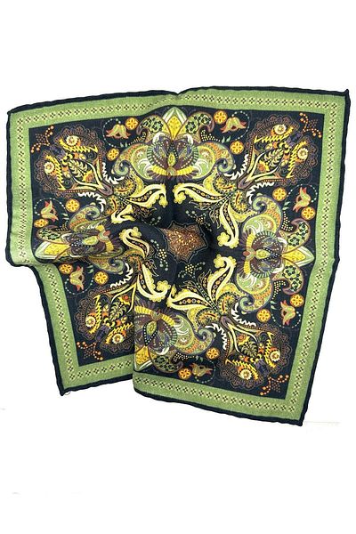 Kravatkolik Green - Navy Blue Hand Stitched Italian Wool Pocket Handkerchief WL01