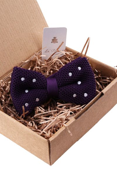 Kravatkolik Men's Purple Polka Dot Pattern Knitted Bow Tie KIR135