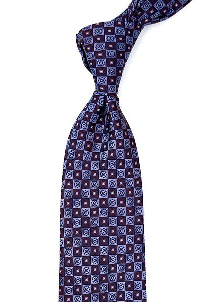 Kravatkolik Blue Motif Patterned Claret Red Tie - With Handkerchief, Classic KK12605