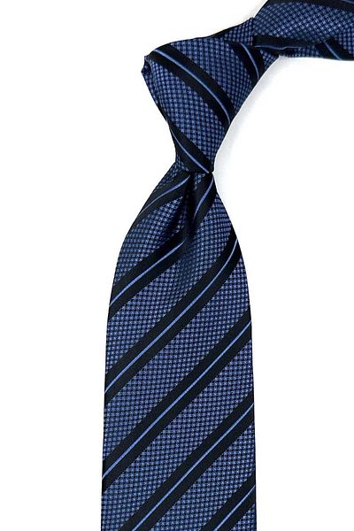 Kravatkolik Black Striped Classic Tie with Handkerchief - Blue KK12698