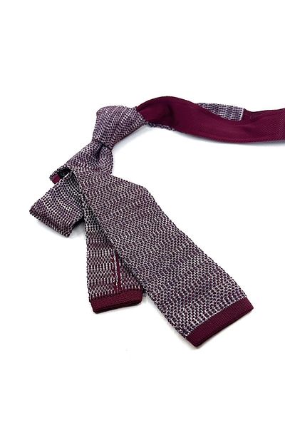 Kravatkolik Claret Red - Gray Knitted Tie ORN8317