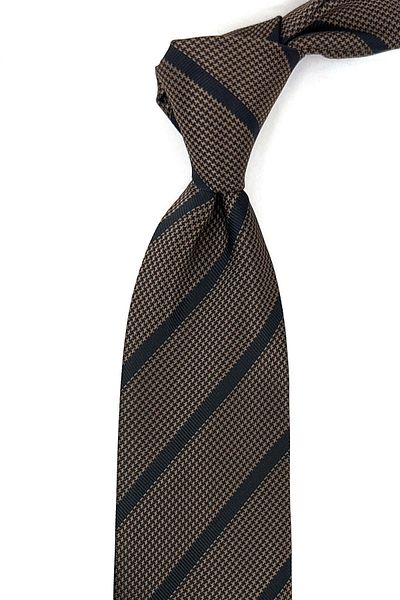 Kravatkolik Brown - Black Line Pattern Classic Necktie with Handkerchief KK12041