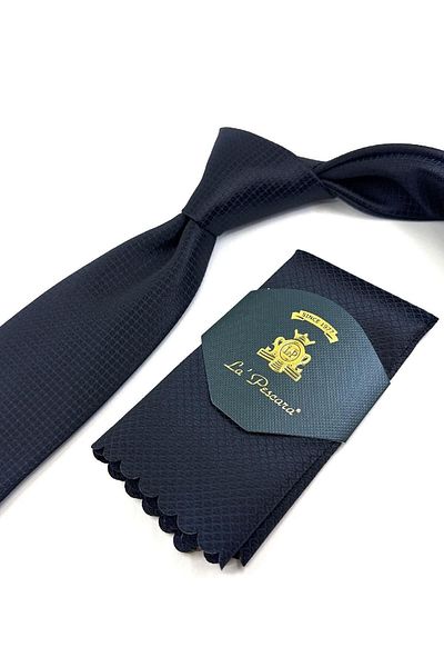 Kravatkolik Classic Tie with Black Dot Pattern Handkerchief Kk11118