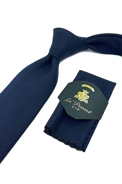 Kravatkolik Navy Blue Plain Pattern Classic Wool Tie with Handkerchief KK12084
