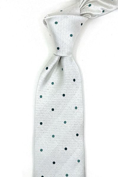 Kravatkolik Turcata Style Gray Polka Dot Pattern Italian Silk Tie İK1415