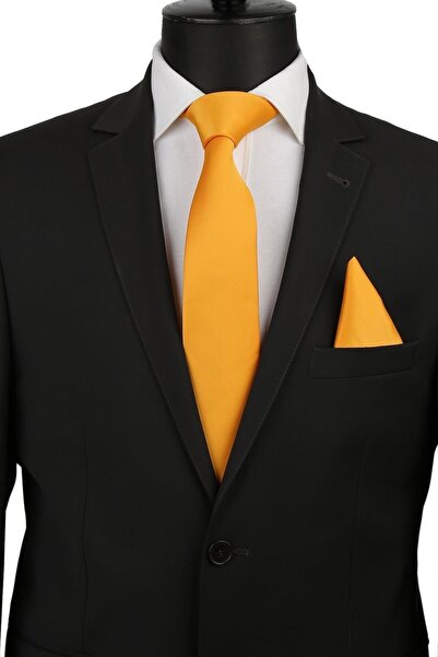 Kravatkolik Тъмножълта кърпичка Обикновена сатенена вратовръзка Kk1125