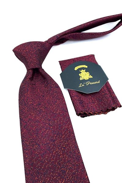 Kravatkolik Claret Red Sand Pattern Classic Tie with Handkerchief Kk10929