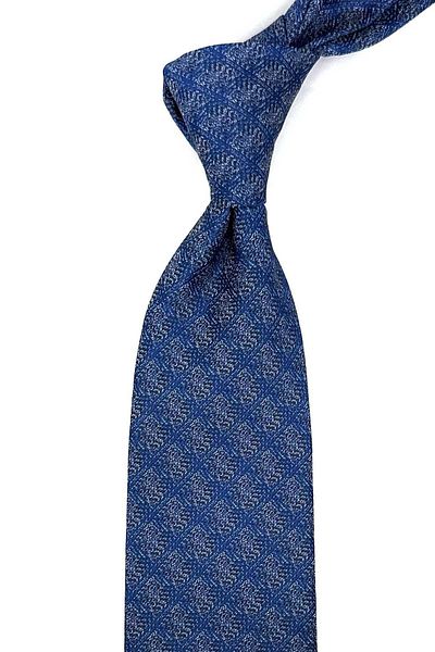 Kravatkolik Blue Square Pattern Classic Tie with Handkerchief KK12488