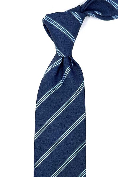 Kravatkolik Navy Blue Line Pattern Classic Necktie with Handkerchief KK12354