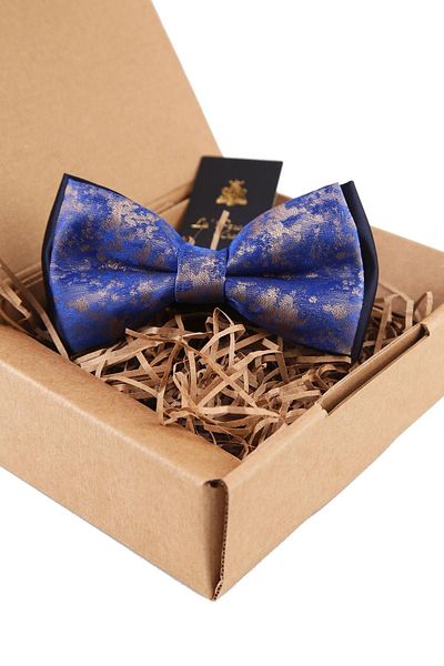 Kravatkolik Men's Blue Self Patterned Bow Tie P1426