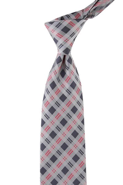 Kravatkolik Men's Rigano Style Gray Plaid Pattern Italian Silk Tie Ik852