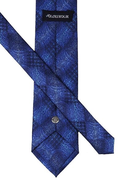 Kravatkolik Navy Blue Motif Pattern Classic Tie with Handkerchief Kk9519