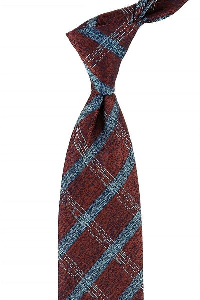 Kravatkolik Brown Plaid Pattern Classic Tie with Handkerchief Kk10756