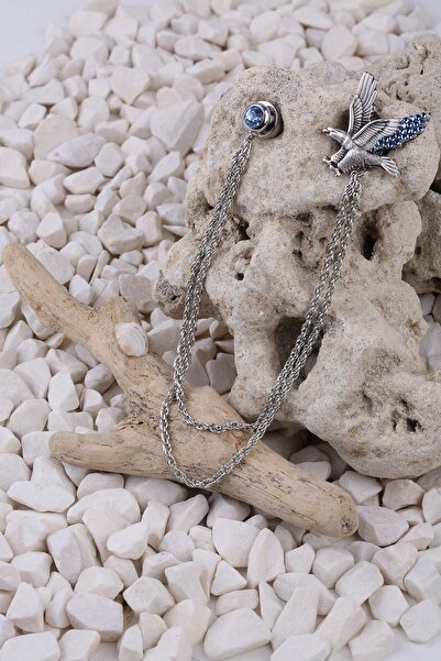 Kravatkolik Gümüş Renk Mavi Taşlı Ceket Yaka Iğnesi Yı321