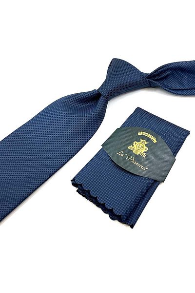 Kravatkolik Navy Blue Dot Pattern Classic Tie with Handkerchief KK12393
