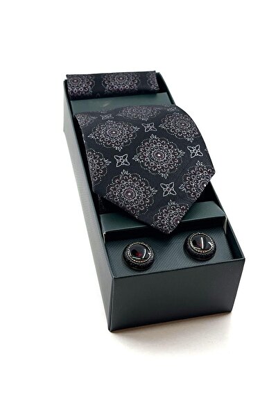 La Pescara Black Handkerchief Tie Black Cufflinks Gift Set OS493