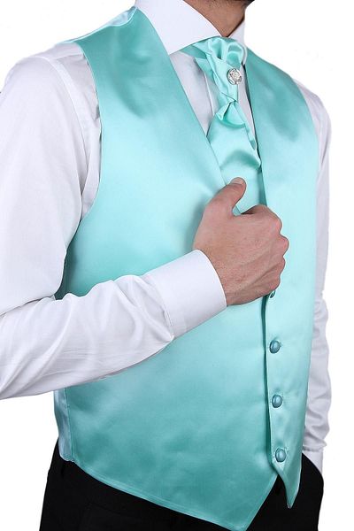 Kravatkolik Men's Water Green Color Groom Vest Ylk05