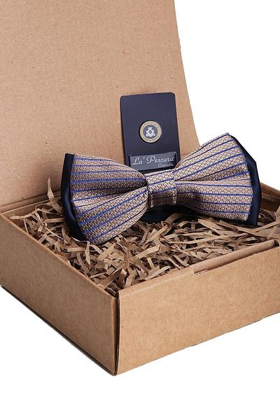 Kravatkolik Gold Color Line Pattern Bow Tie P1110