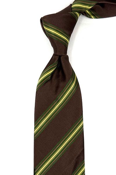 Kravatkolik Italian Silk Cut Brown Striped Necktie - IK1649