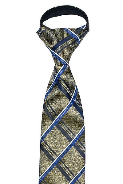 Kravatkolik Yellow Plaid Pattern Zippered Tie with Handkerchief