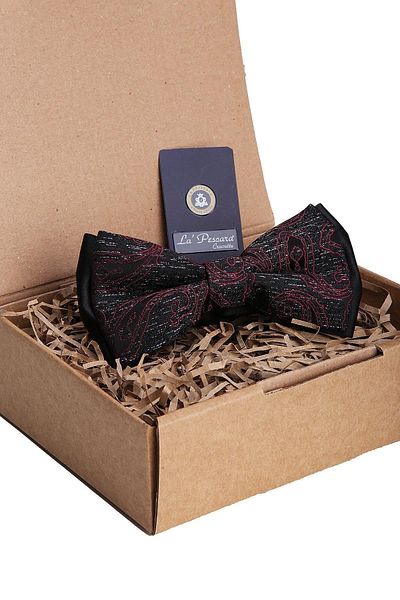 Kravatkolik Black Shawl Pattern Bow Tie P1396