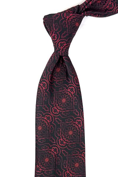 Kravatkolik Black - Red Motif Pattern Classic Tie with Handkerchief KK11979