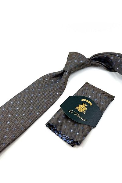 Kravatkolik Beige Flower Pattern Classic Necktie with Handkerchief KK12256