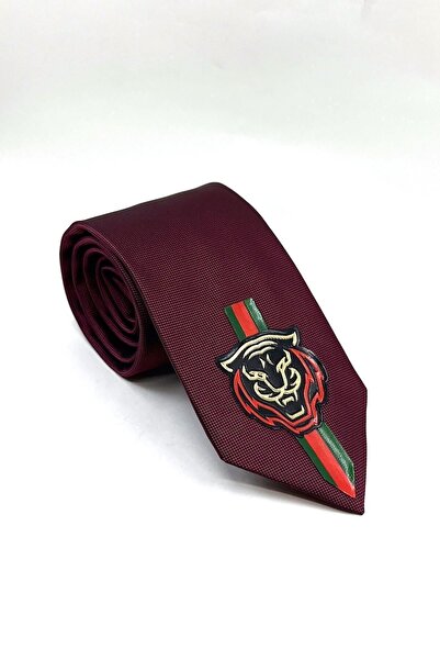 La Pescara Claret Red Plain Tiger Emblem Printed Tie Kk11699