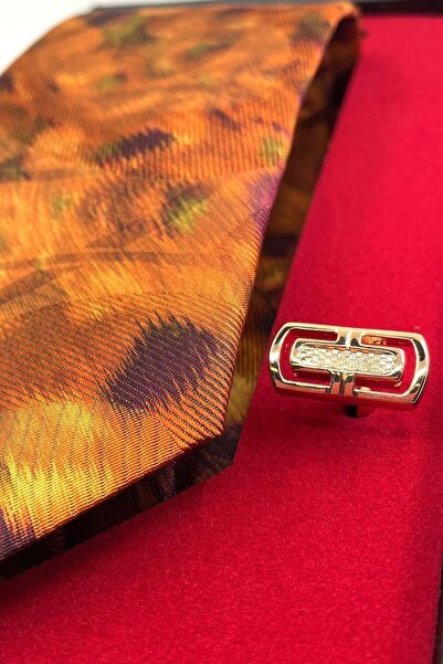 La Pescara Orange Italian Silk Tie Steel Cufflinks Men's Gift Set Sks16