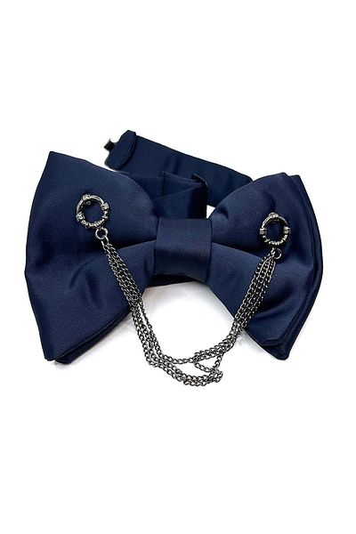 Kravatkolik Navy Blue Chain Groom's Suit Bow Tie P1042
