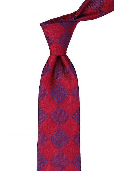 Kravatkolik Men's Red Plaid Pattern Classic Necktie with Handkerchief Kk10453