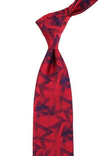 Kravatkolik Classic Tie with Red Motif Pattern Handkerchief Kk10834