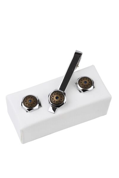 Kravatkolik Gümüş Renk Kol Düğmesi Ve Kravat Iğnesi Set Kd967