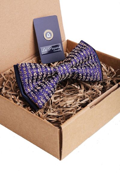 Kravatkolik Navy Blue Motif Pattern Bow Tie P961