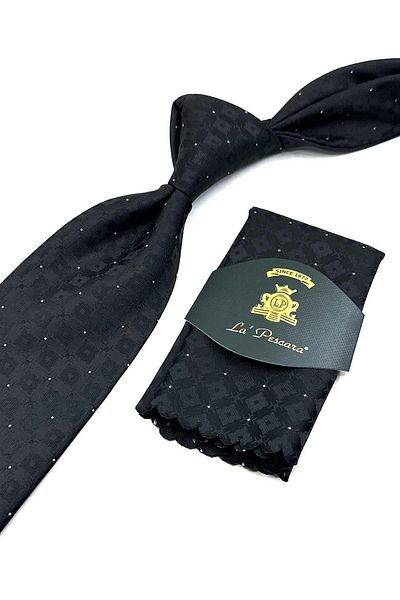 Kravatkolik Motif Patterned Black Handkerchief Tie - KK12572
