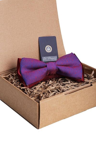 Kravatkolik Red - Blue Polka Dot Pattern Bow Tie P1214