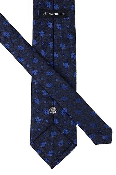 Kravatkolik Navy Blue Flower Pattern Classic Tie with Handkerchief Kk9485