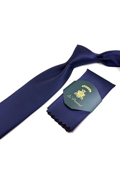 Kravatkolik Navy Blue Dot Pattern Classic Tie with Handkerchief Kk11208