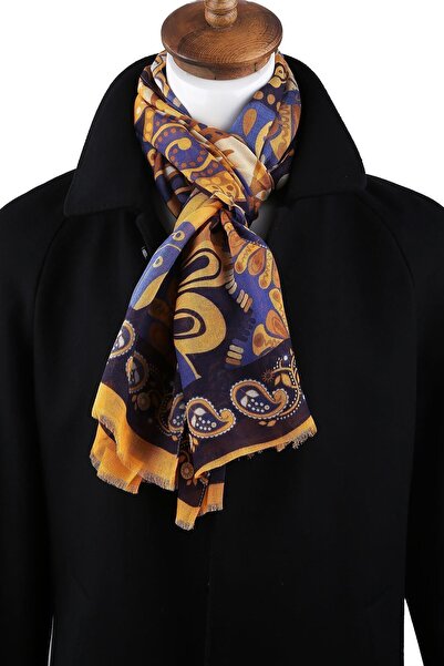 Kravatkolik Clinton Style Sarı - Lacivert İtalyan Modal Kaşkol MDL34