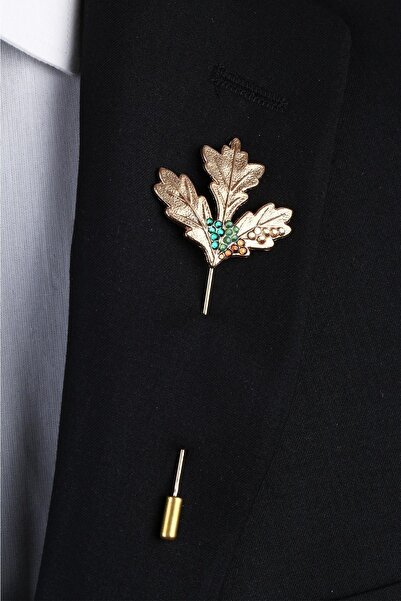La Pescara Altın Renk Yaprak Motif Yaka İğnesi YI281