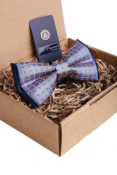 Kravatkolik Men's Blue Plaid Pattern Bow Tie P996