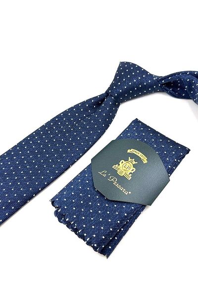 Kravatkolik Navy Blue Classic Tie with Handkerchief Pattern - Kk11103