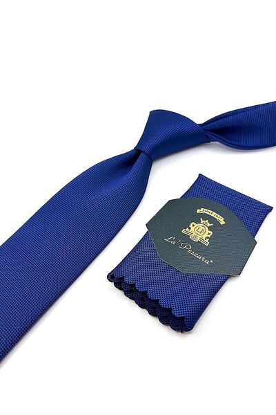 Kravatkolik Blue Classic Tie with Self Pattern Handkerchief Kk11041