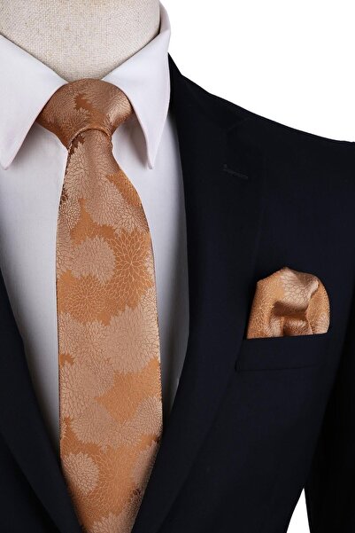 Kravatkolik Класическа вратовръзка със златист цвят и флорален мотив KK10470