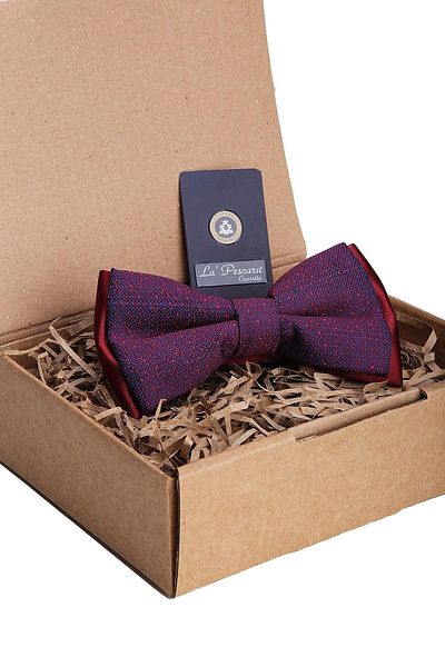 Kravatkolik Claret Red - Blue Dot Pattern Bow Tie P1322