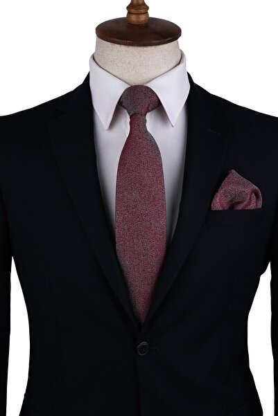 Kravatkolik Red Sand Pattern Classic Tie with Handkerchief Kk10504