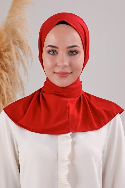 Melodi Scarf Red Women's Hijab Practical Sandy Scarf with Snap Fasteners - Sea and Pool Compatible Bonnet