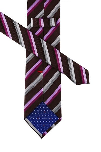 Kravatkolik Men's Coffee Line Pattern Italian Silk Tie Ik822