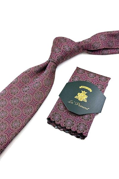 Kravatkolik Classic Pink Motif Patterned Handkerchief Tie - KK12680
